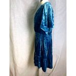 Anthropologie Blue Velvet Tiered Midi Dress 2X Smock Waist V Photo 2