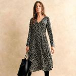 Sézane  Robe Midi Victoriana Dress Two-tone Floral Print | Sz 36 (4 US) | Black Photo 3