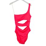 Aerie Crinkle Cut Out One Shoulder One Piece Swimsuit Hot Pink Medium Photo 3