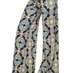 White Mark Blue & Yellow Mosaic Print Foldover Wide Leg Palazzo Pants Size Small Photo 0