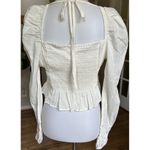 Free People $99  Women's White Chloe Smocked Tie Neck Cotton Blouse Top Size M Photo 8