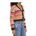 Nordstrom BP BLACK MARL STRIPE Button Down Red Black V-Neck Crop Cardigan Sweater XS Photo 6