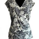 Vintage Vol.1 Wrap Top Sz PL Beige Black Lace Print Cap Sleeve Office Photo 0