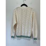 American Eagle cream knit sweater size M green stripes preppy round neck texture Photo 2