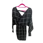 Zonsaoja Sweater Dress M Black White Mini VNeck Windowpane Plaid Holiday Batwing Size M Photo 2
