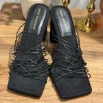 Good American Size 7.5 Black Neoprene Caged Mule Block Heel Scrappy Event Party Photo 0