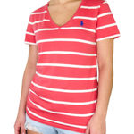 Ralph Lauren Vintage  Red & White Striped V-Neck Short Sleeve T-Shirt Top Small Photo 0