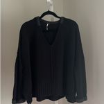 Free People Black Take Over Me Cozy Black Oversized V-Neck Sweater Size Small Photo 1