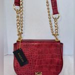 Bebe New Michelle Mini Saddle Red Croc-Embossed Chain Shoulder Bag-New With Tags Photo 1