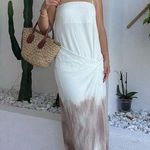 ZARA NWT white beige brown ombré tie dye detail spaghetti strap midi maxi dress Photo 0