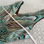 Dress Barn  Retro Print Flutter Hem Midi Dress  Teal Green Brown Whimsical Size 10 Photo 7