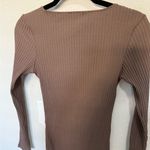 ZARA  Long Sleeve Ribbed Bodycon Henley Dress Taupe Brown Size M Medium Photo 8