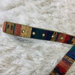 Vintage Woven Striped Belt Gold Bead Trim M L Tan Photo 4