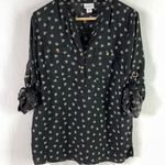 Jaclyn Smith Heart Print Roll Sleeve Blouse (Black) - Medium Photo 2