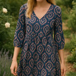 World Market Floral Bohemian Blue and Pink Patterned Dress Size M Photo 0