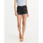 Abercrombie & Fitch A&F • Simone High Rise Short black stretch denim cutoffs rolled hem cuffed Photo 2