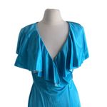 Vanity Fair VINTAGE  Robe Women’s Sz 6 Blue Wrap Ruffle Neck 70s Wrap Fairy Photo 1