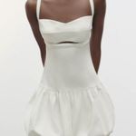 ZARA NWT white balloon bubble hem puffed mini dress, cutout detail Photo 2