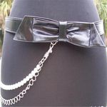 Cache  Black Leather Removable Pearls Bow Belt Adjustable $98 Top NWT S/M New Photo 1