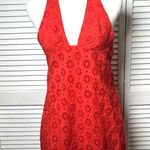 Free People  Embroidered Halter 100% Cotton Red Trevi Eyelet Mini Dress Sz M NWT Photo 4