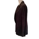 ZARA Jacquard Navy Blue Floral Double Breasted Long Silky Blazer Size Medium Photo 4