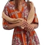 Anthropologie PORRIDGE  Women’s Sz M Orange Paisley Puff Sleeve Full Skirt Dress Photo 0