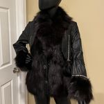 Genuine fox Fur Coat genuine leather jacket vest warm long sleeve trench bomber Jacket Fur Sheepskin Jacket Studs Black Size M Photo 0