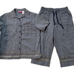 Coppagallo Linen Blend Outfit Set Embellished‎ Details Capris Medium Blouse Gray Photo 0