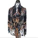 Twelfth Street by Cynthia Vincent Abstract Floral Silk Cardigan Small Blue Photo 1