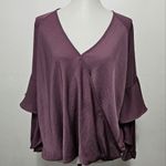 EXPRESS  Dusty Mauve Hammered Satin Surplice Ruffle Sleeve Blouse Size Large Photo 1