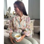 Zimmermann  Halliday Floral Lace Trim Balloon Sleeve Cotton Shirt 8 US NWT Photo 3