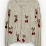 Cherry Sweet Cardigan Sweater Women Casual L/S Oversized Cozy Cottagecore White Size 00 Photo 0