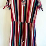 No Boundaries  Juniors' Lace UP Dress with Crochet Back, Rust Stripe Boho - Large Photo 4