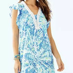 Lilly Pulitzer  Tunic Dress Blue White Abstract Print V Neck Cap Sleeve Medium Photo 0