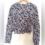 Sunday best Print Floral Women Cropped Tie Front Blue & White XS Long Sleeve Photo 4