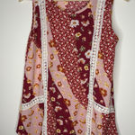 Vision USA Women Size S Sleeveless Blouse Top Flowers Crochet Cottagecore Pink Photo 0