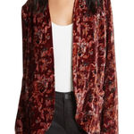 Free People  Crinkle Velvet Jacket Maroon Floral Open Front Boho Blazer Small Photo 0