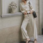 Nanushka Tanya Jumpsuit Size Small Long Sleeve Cut Out Tie Front Cream Photo 3