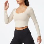 Offline by Aerie Cream Long Sleeve Scoop Neck Cropped Top XL Tan Photo 0