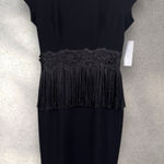 RICKIE FREEMAN TERI‎ JON SHEATH DRESS CAP SLEEVE FLORAL APPLIQUE FRINGE TASSEL 6 Black Photo 0