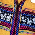 Vtg Y2K Handmade Sz Small Full Zip Hooded Mexican Poncho Boho Sweater Multicolor Yellow Photo 3