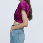 ZARA Womens Knotted Satin Effect Cropped Blouse in Purple Size S NWT Photo 7