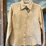 Faux Suede Button Down Front Shirt Blouse Lemon Grass Womens S Tan Lightweight Photo 2