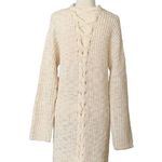 Poof! Slub Long Open Front Criss Cross Sweater Size Medium Cream Photo 5