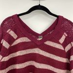 Free People  Sweater Striped Maroon Tan Oversized Womens Size XS Photo 2