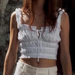 ZARA NWT Organic Sweetheart Ruffle Bow Smocked Cropped Tank Top in White - S Photo 0