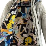 Members Only  Silver Hi-Shine Looney Tunes Print Lining Quilted Puffer Jacket Photo 7