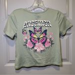 Self Esteem  Green Butterfly Graphic Short Sleeve Twist Knot Crop top size M Photo 8
