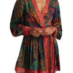 Farm Rio Forest Tapestry Floral Wrap Belted Mini Dress Green & Red Combo Size XS Photo 0