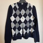J.Crew Y2K Argyle Diamond Plaid Crewneck Cardigan Sweater Sz M Wool Cashmere Photo 2